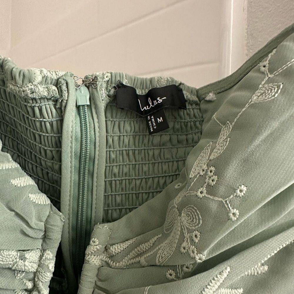 Lulus Cutest Icon Sage Green Embroidered Off-the-Shoulder Mini Dress - Picture 7 of 10